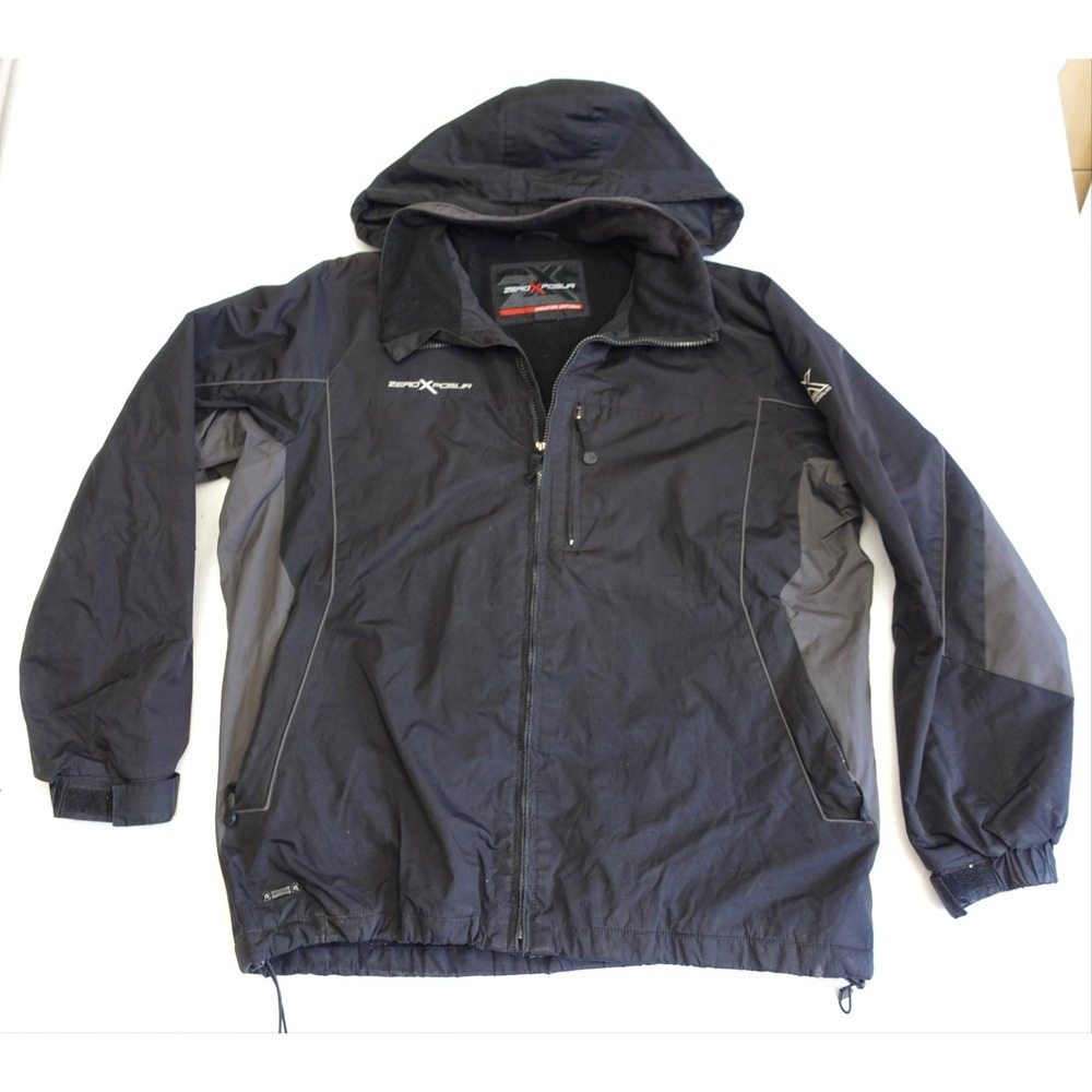 ZeroXposur Jacket Mens L Black Hooded Full Zip Softshell Windbreaker Fleece